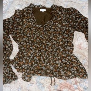 Flattering Floral Blouse - Olive and Brown